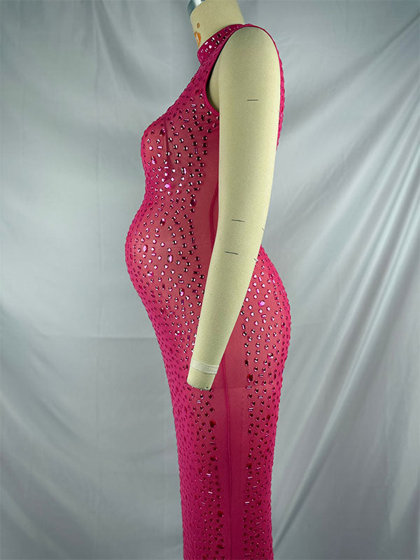 Diamond Starry Mandarin Sleeveless Club Party Bodycon Fashion Photoshoot Maternity Maxi Dress Maternity