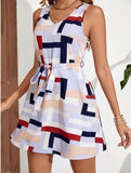 Print Sleeveless Mini Dress with Belt DJPT