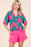Chevron Print Short Sleeve Crop Shirt DJPT