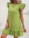 Size Ruffled Flutter Sleeve Textured Mini Dress Plus Size DJPT