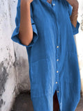 Size Casual Linen Button-Down Shirt Dress Plus Size DJPT