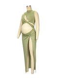 Olive Cut Out Irregular Split Ruffle Side Slit Bodycon Chic Photoshoot Maternity Maxi Dress Maternity