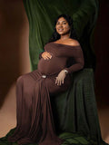 Off Shoulder Draped Ruched Metal Buckle Bodycon Elegant Maternity Photoshoot Maxi Dress Maternity