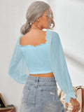 Sweetheart Neck Flounce Sleeve Top DJPT