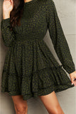 Leopard Smock Waist Long Sleeve Dress DJPT