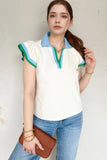 Ruffled Sleeve Collared V Neck Blouse DJPT