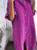 Size Casual Linen Button-Down Shirt Dress Plus Size DJPT