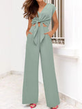 Front Top and Wide Leg Pants Set DJPT