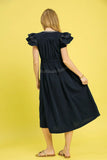 Ruffled Cap Sleeve Midi Dress with Contrast Trim Detail DJPT