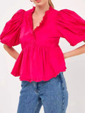 Sleeve Peplum Blouse DJPT