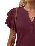 Sleeve Notched Button Front Blouse DJPT