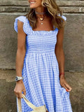 Gingham Maxi Dress with Ruffle Straps DJPT