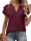 Sleeve Notched Button Front Blouse DJPT