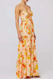 Print Tie Front Tiered Maxi Dress DJPT