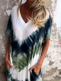 Size Tie-Dye V-Neck Midi Dress with Pockets Plus Size DJPT
