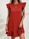 Size Ruffled Flutter Sleeve Textured Mini Dress Plus Size DJPT