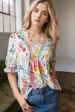Flower Print Half Puff Sleeve Blouse DJPT