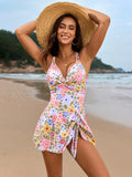 Front Crisscross Double Spaghetti Strap One-Piece Swimwear DJPT