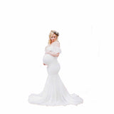 Women's Lace Pregnant Women Tailing Short-Sleeved Dress Photo Flying Sleeve Dress 1862 Maternity