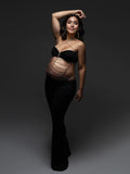 Black Cut Out Chain Halter Neck Bodycon Photoshoot Elegant Maternity Maxi Dress Maternity
