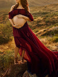 Solid Color Bohemian Off Shoulder Backless Ruffle 2 piece set Photoshoot Maternity Maxi Dress Maternity