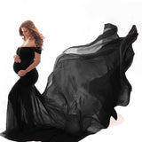 Women's Silk Cotton With Chiffon Pregnant Women Floating Tail Fluttering Sleeves Photography Dress 1869 Maternity