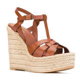 Brown Black PU Hemp Rope Slope And Waterproof Table High Heel Sandals Eaby High Quality Shoes