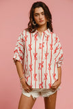 Bow Ribbon Woven Printed Button Down Shirt DJPT