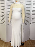 Ivory White Bandeau Strapless Mermaid Dress With Scarf Cocktail Maternity Maxi Dress Maternity