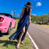 Seaside Resort Beach Dress 2025 New Skinny Back Hanging Neck Dress Red Open Fork Dress Fairy