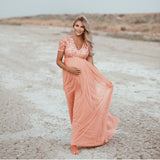Women's Sequining Netɴ Pregnant Women's Flying Solid Color Dress Short Sleeve Round Collar Photo Dress 1944 Maternity
