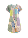 V-Neck Short Sleeve Button-Front Dress DJPT