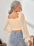 Sweetheart Neck Flounce Sleeve Top DJPT