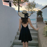 Black Dress Dress Short Small Short Skirt Sexy Hot Girl Side-Back Sling Beach Dress Seaside Vacation