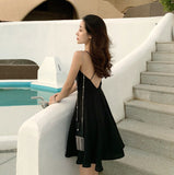 Black Dress Dress Short Small Short Skirt Sexy Hot Girl Side-Back Sling Beach Dress Seaside Vacation