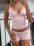 Lace Trim Cami and Shorts Lounge Set DJPT
