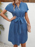Short Sleeve Tie Waist Dress DJPT