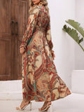 Printed V-Neck Flounce Sleeve Dress DJPT
