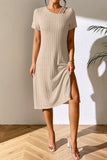Lane Ribbed Asymmetrical Neck Short Sleeve Dress DJPT