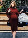 Solid Color Knitting 2-in-1 Bodycon Baby Shower Maternity Sweater Midi Dress Maternity
