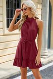 Grecian Neck Tie Waist Mini Dress DJPT