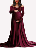 Off Shoulder Pleuche Mermaid Photoshoot Baby Shower Maternity Maxi Dress Maternity