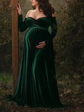 Off Shoulder Pleuche Mermaid Photoshoot Baby Shower Maternity Maxi Dress Maternity