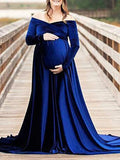Off Shoulder Pleuche Mermaid Photoshoot Baby Shower Maternity Maxi Dress Maternity