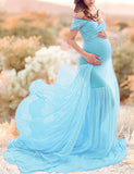 Women's Silk Cotton With Chiffon Pregnant Women Floating Tail Fluttering Sleeves Photography Dress 1869 Maternity
