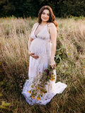 White Lace Boho Maxi Maternity Photoshoot Dress Specially Designed for Outdoor and Beach Maternity Photography Gowns Maternity