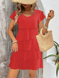 Layered Round Neck Ruffled Sleeve Dress DJPT