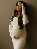 Off Shoulder Knit Bodycon Mermaid Going Out Baby Shower Maternity Sweater Maxi Dress Maternity