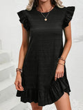 Size Ruffled Flutter Sleeve Textured Mini Dress Plus Size DJPT