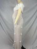 White Off Shoulder 3D Flowers Grenadine Sheer Bodycon Elegant Beach Photoshoot Baby Shower Maternity Maxi Dress Maternity
